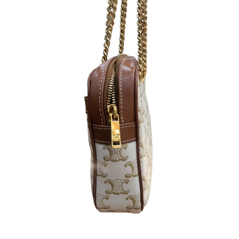 セリーヌ CELINE スモールパタパン ホワイト･タン/ゴールド金具 トリオンフキャンバス レディース ショルダーバッグ