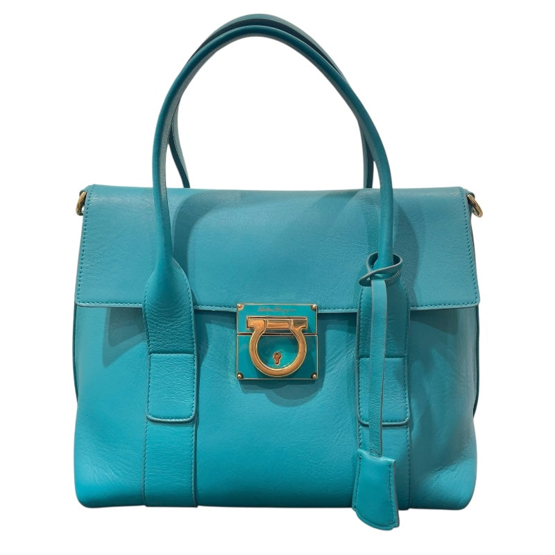 サルヴァトーレ・フェラガモ Salvatore Ferragamo ガンチーニ ハンドバッグ 21D941 ターコイズブルー レザー レディース ハンドバッグ