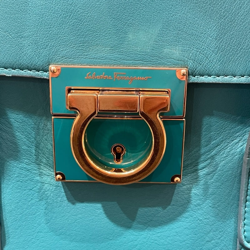 サルヴァトーレ・フェラガモ Salvatore Ferragamo ガンチーニ ハンドバッグ 21D941 ターコイズブルー レザー レディース ハンドバッグ