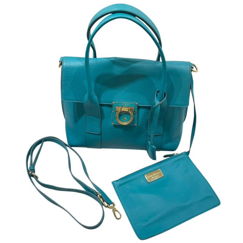 サルヴァトーレ・フェラガモ Salvatore Ferragamo ガンチーニ ハンドバッグ 21D941 ターコイズブルー レザー レディース ハンドバッグ
