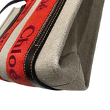 クロエ Chloe ウッディスモールトート ベージュ・レッド リネン レディース ハンドバッグ