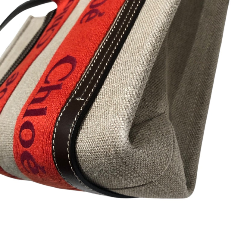 クロエ Chloe ウッディスモールトート ベージュ・レッド リネン レディース ハンドバッグ