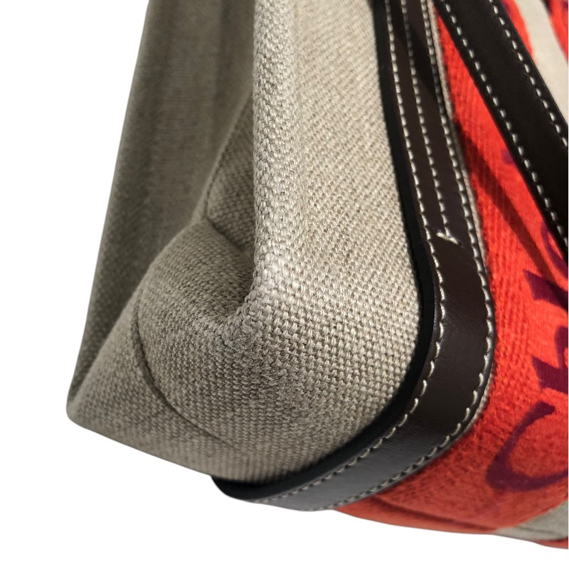 クロエ Chloe ウッディスモールトート ベージュ・レッド リネン レディース ハンドバッグ