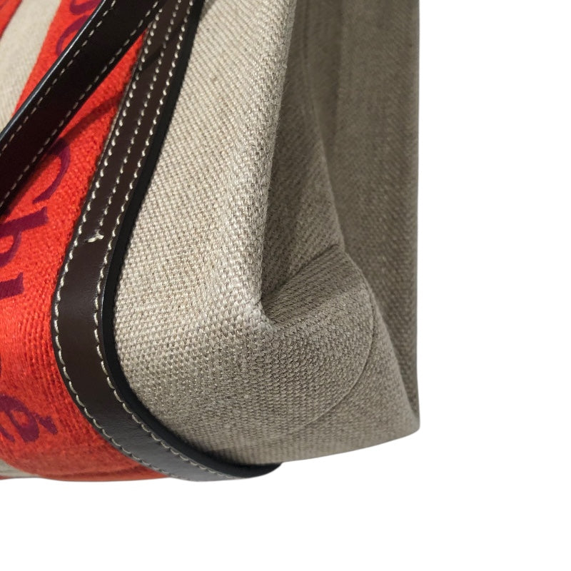 クロエ Chloe ウッディスモールトート ベージュ・レッド リネン レディース ハンドバッグ