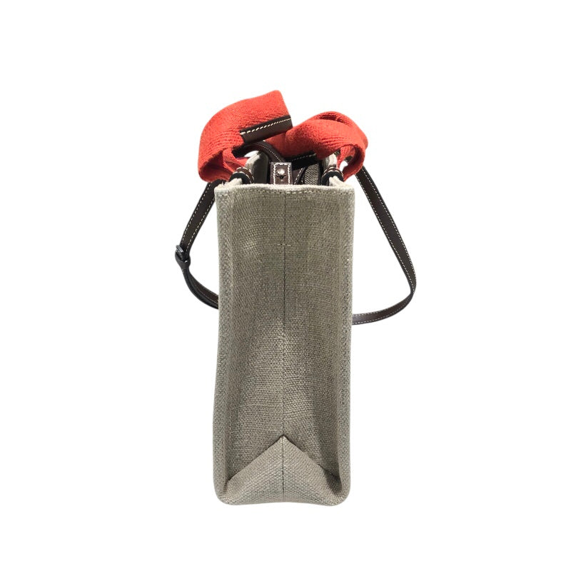 クロエ Chloe ウッディスモールトート ベージュ・レッド リネン レディース ハンドバッグ