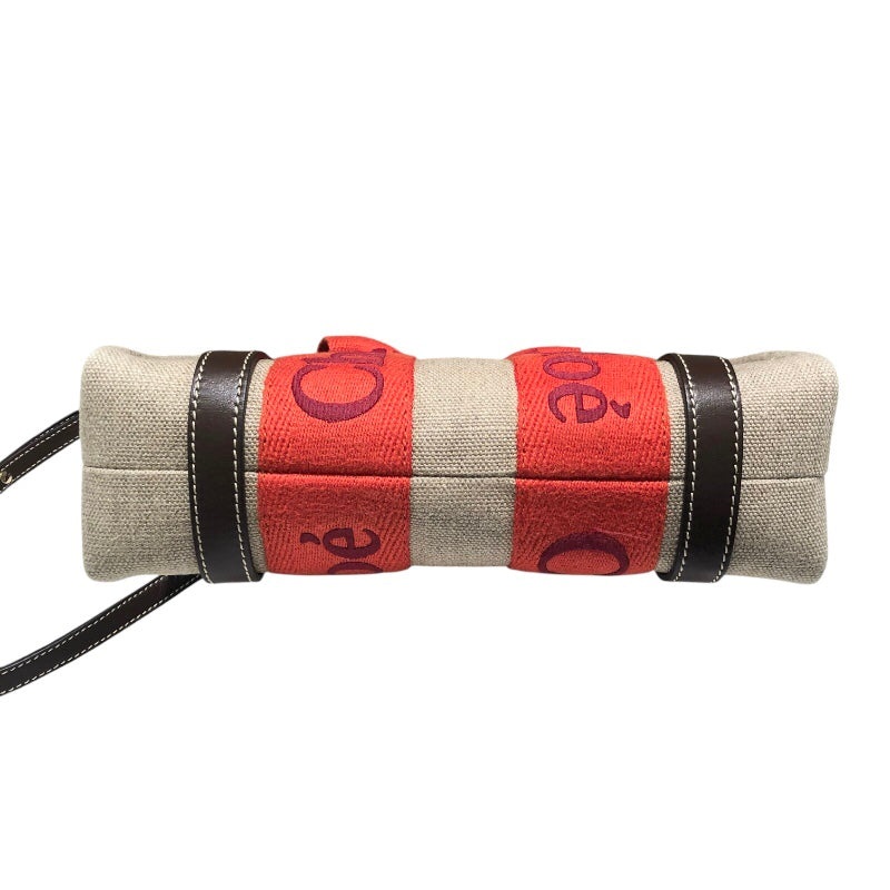 クロエ Chloe ウッディスモールトート ベージュ・レッド リネン レディース ハンドバッグ