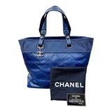 シャネル CHANEL パリビアリッツトートMM A34209 15番台 ネイビー　SV金具 コーティングキャンバス レディース ハンドバッグ