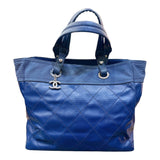 シャネル CHANEL パリビアリッツトートMM A34209 15番台 ネイビー　SV金具 コーティングキャンバス レディース ハンドバッグ