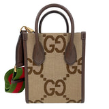 グッチ GUCCI ジャンボGGミニトートバッグ 699406 ブラウン ゴールド金具 GGキャンバス・レザー レディース トートバッグ