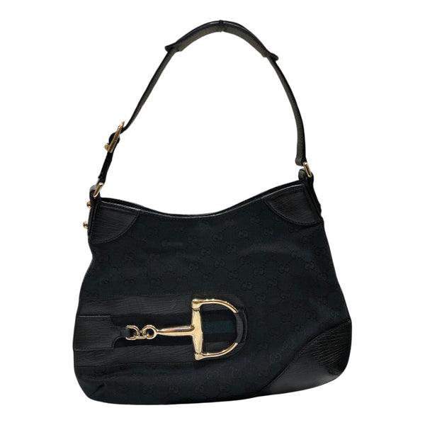 グッチ GUCCI ホースビット ワンショルダーバッグ 137388 ブラック GGキャンバス レディース ショルダーバッグ