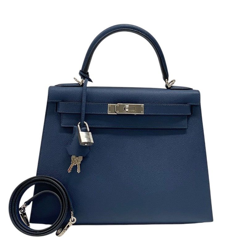 エルメス HERMES ケリー28 外縫い B刻 ブルーネイビー シルバー金具 エプソン レディース ハンドバッグ ショルダーバッグ