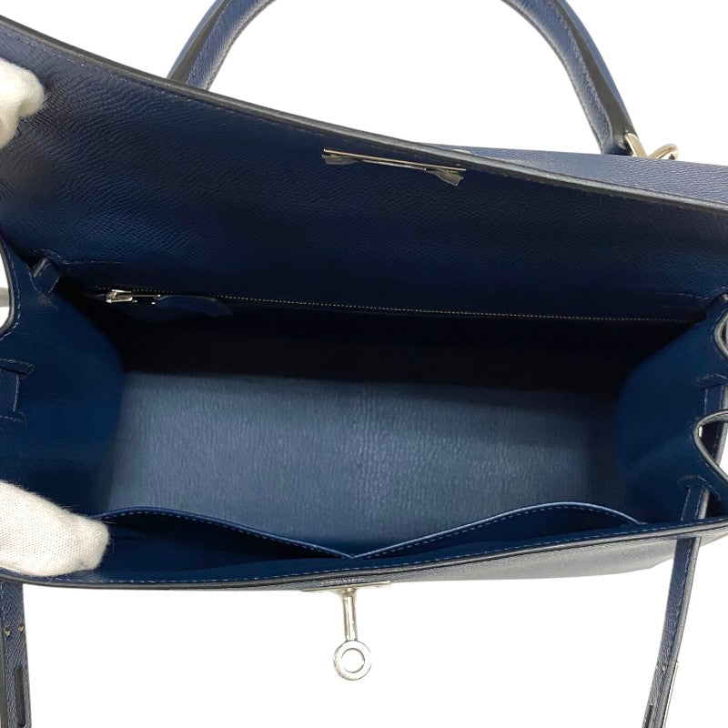 エルメス HERMES ケリー28 外縫い B刻 ブルーネイビー シルバー金具 エプソン レディース ハンドバッグ ショルダーバッグ