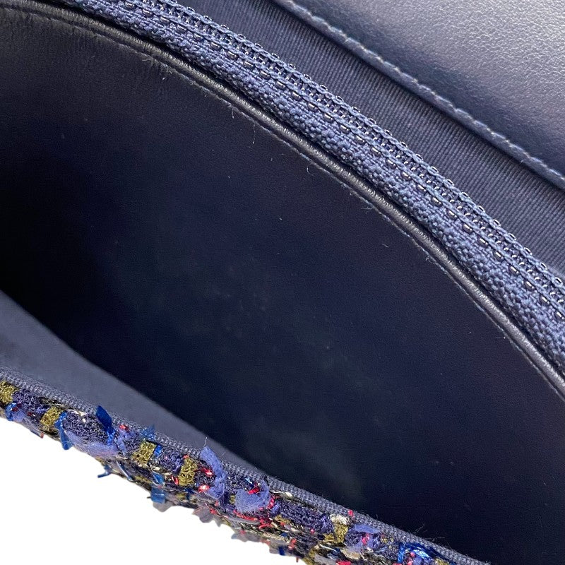 シャネル CHANEL ツイードチェーンウォレット ネイビー ゴールド金具 レディース ショルダーバッグ