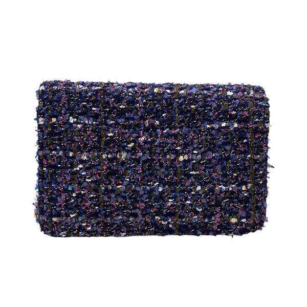 シャネル CHANEL ツイードチェーンウォレット ネイビー ゴールド金具 レディース ショルダーバッグ