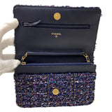シャネル CHANEL ツイードチェーンウォレット ネイビー ゴールド金具 レディース ショルダーバッグ