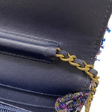 シャネル CHANEL ツイードチェーンウォレット ネイビー ゴールド金具 レディース ショルダーバッグ