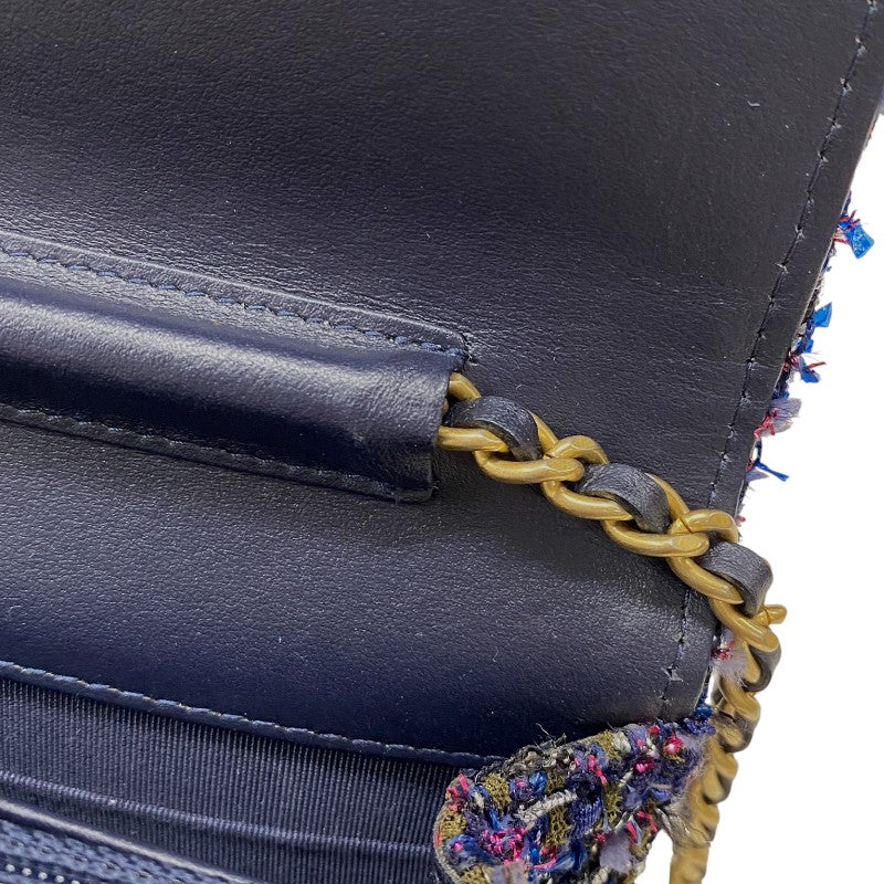 シャネル CHANEL ツイードチェーンウォレット ネイビー ゴールド金具 レディース ショルダーバッグ