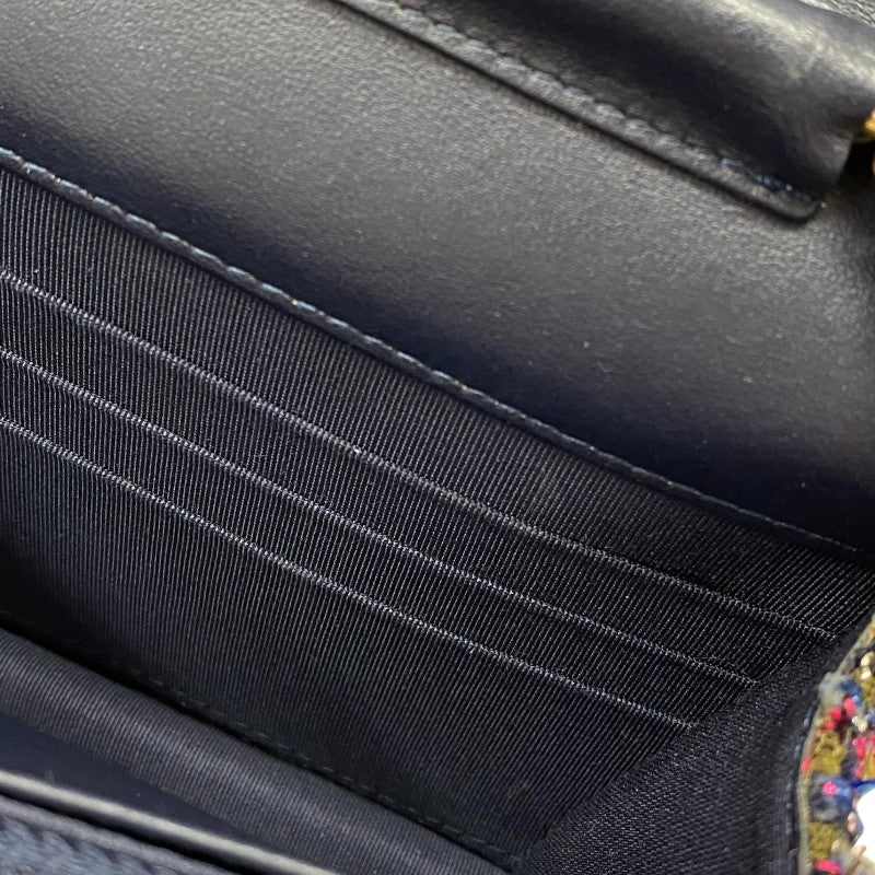 シャネル CHANEL ツイードチェーンウォレット ネイビー ゴールド金具 レディース ショルダーバッグ