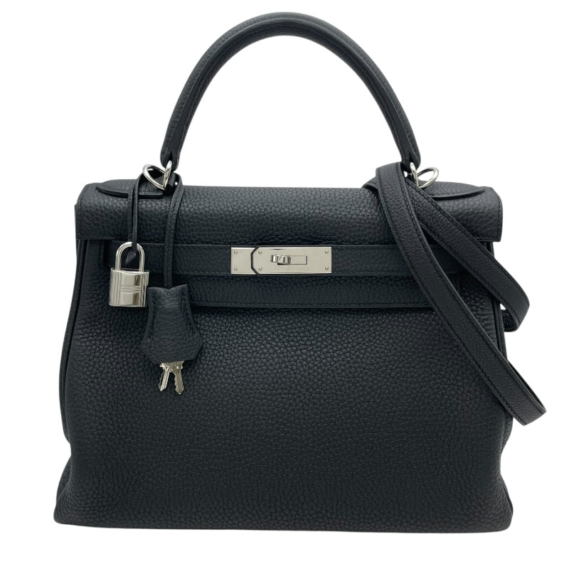 エルメス HERMES ケリー28 内縫い □R刻印　(2014年製) ブラック　シルバー金具 トゴ レディース ショルダーバッグ