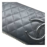 シャネル CHANEL カンボンラインチェーンウォレット A46646 18番台 ブラック　シルバー金具 ラムスキン レディース ウォレットチェーン