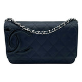 シャネル CHANEL カンボンラインチェーンウォレット A46646 18番台 ブラック　シルバー金具 ラムスキン レディース ウォレットチェーン