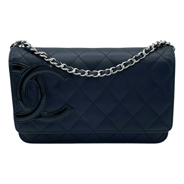 シャネル CHANEL カンボンラインチェーンウォレット A46646 18番台 ブラック　シルバー金具 ラムスキン レディース ウォレットチェーン