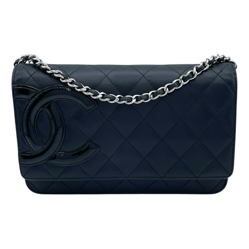 シャネル CHANEL カンボンラインチェーンウォレット A46646 18番台 ブラック　シルバー金具 ラムスキン レディース ウォレットチェーン