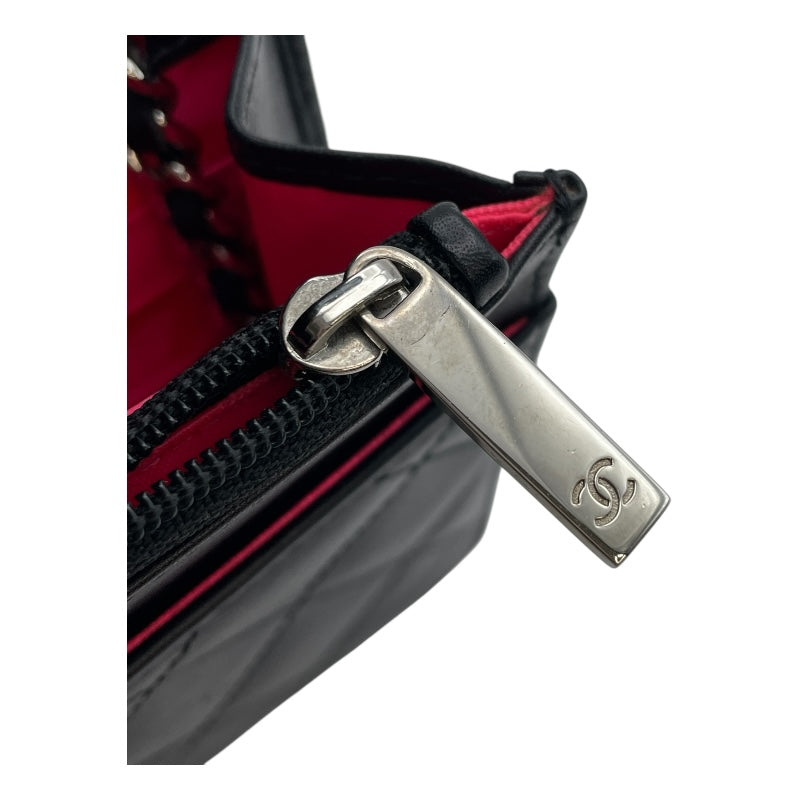 シャネル CHANEL カンボンラインチェーンウォレット A46646 18番台 ブラック　シルバー金具 ラムスキン レディース ウォレットチェーン