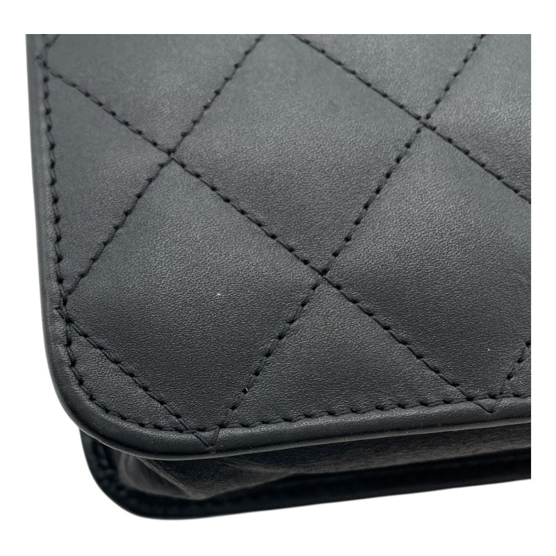 シャネル CHANEL カンボンラインチェーンウォレット A46646 18番台 ブラック　シルバー金具 ラムスキン レディース ウォレットチェーン