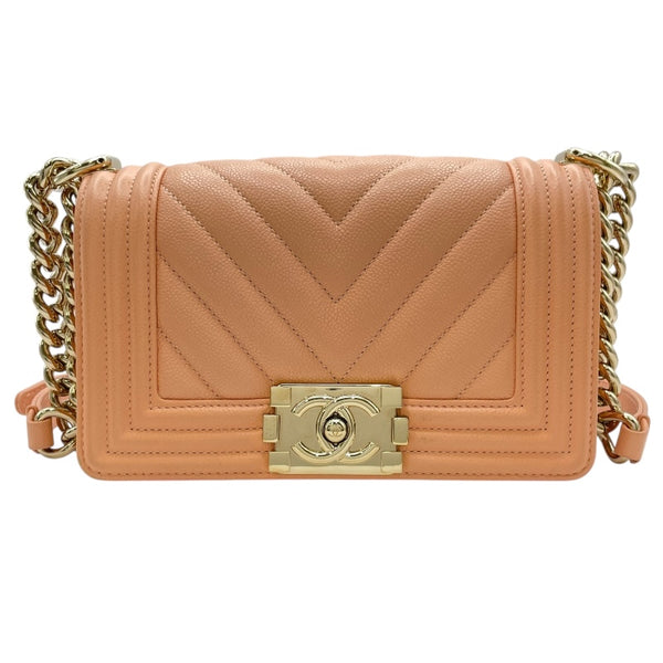シャネル CHANEL ボーイシャネル20 A67085 サーモンピンク GD金具 キャビアスキン レディース ショルダーバッグ
