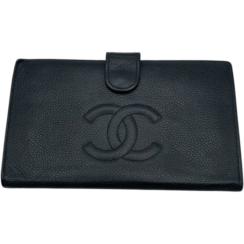 シャネル CHANEL ココマークウォレット A13498 6番台 ブラック GD金具 キャビア レディース 二つ折り財布