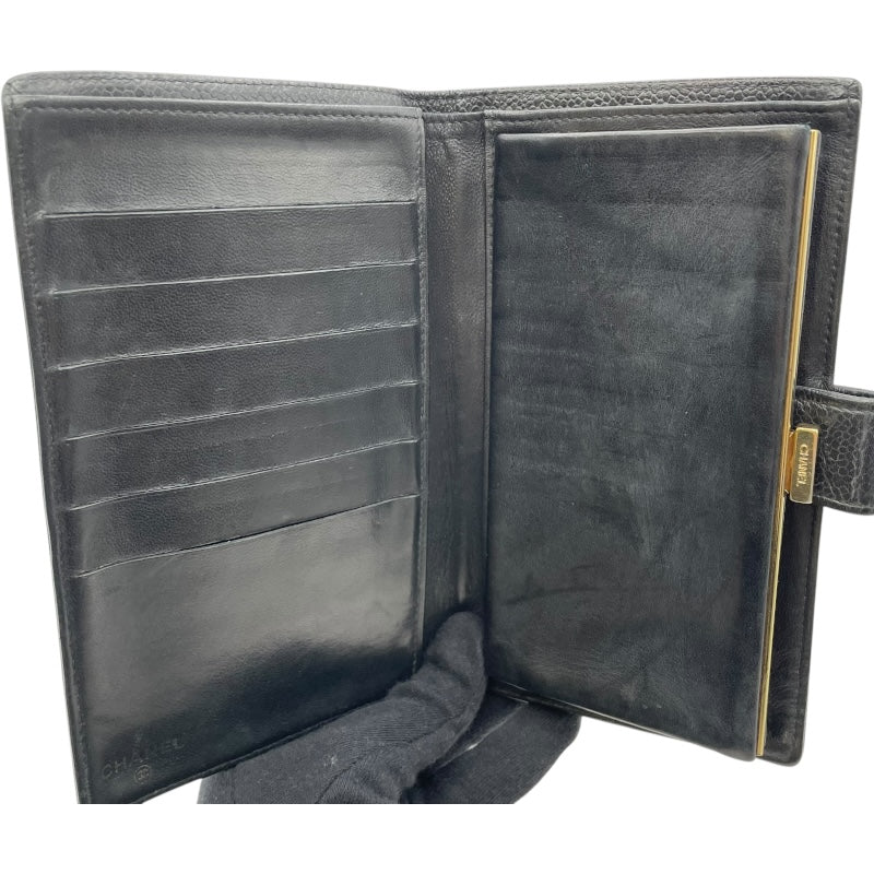 シャネル CHANEL ココマークウォレット A13498 6番台 ブラック GD金具 キャビア レディース 二つ折り財布