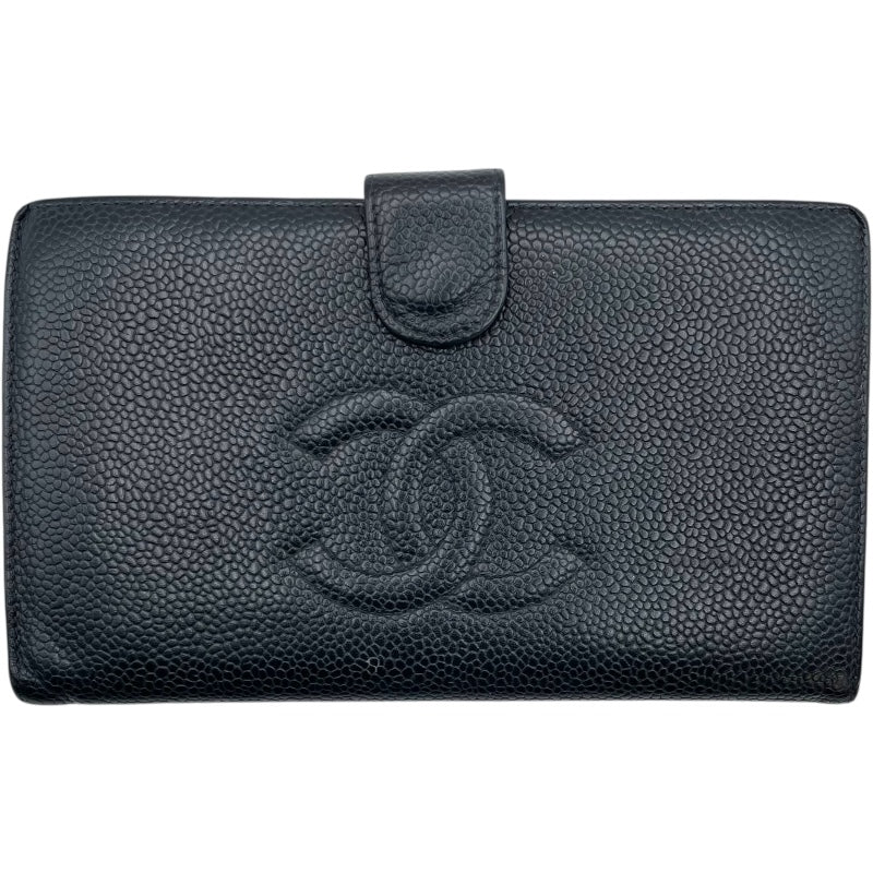 シャネル CHANEL ココマークウォレット A13498 8番台 ブラック GD金具 キャビアスキン ユニセックス 二つ折り財布