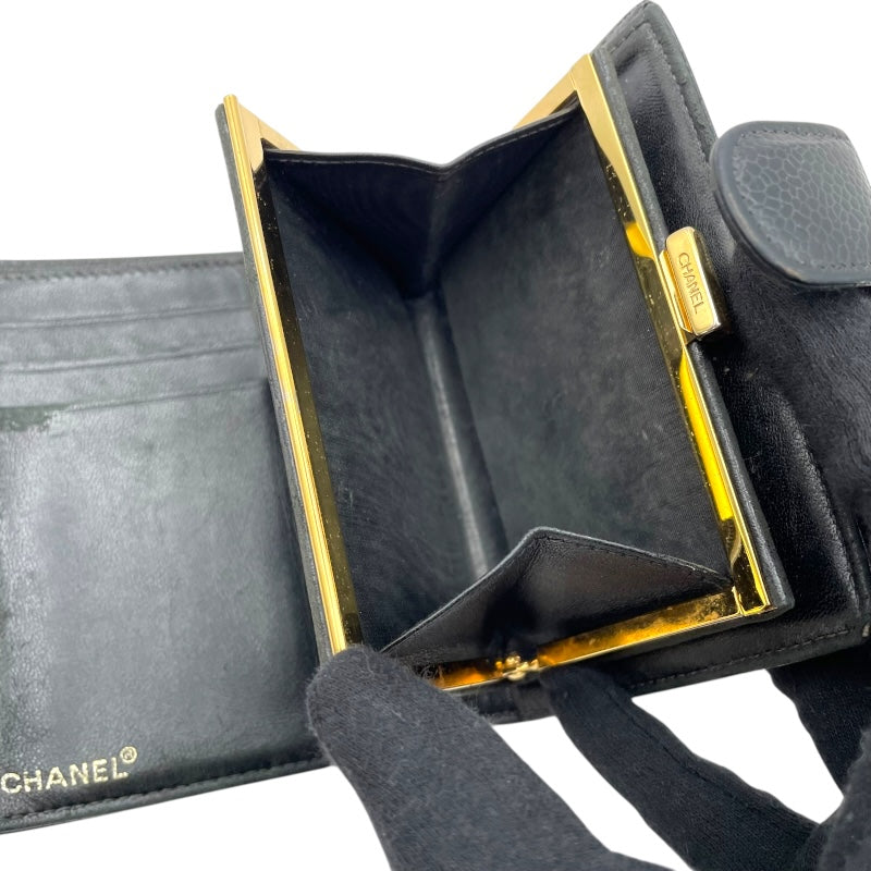 シャネル CHANEL ココマークウォレット A13497 7番台 ブラック GD金具 キャビア レディース 二つ折り財布