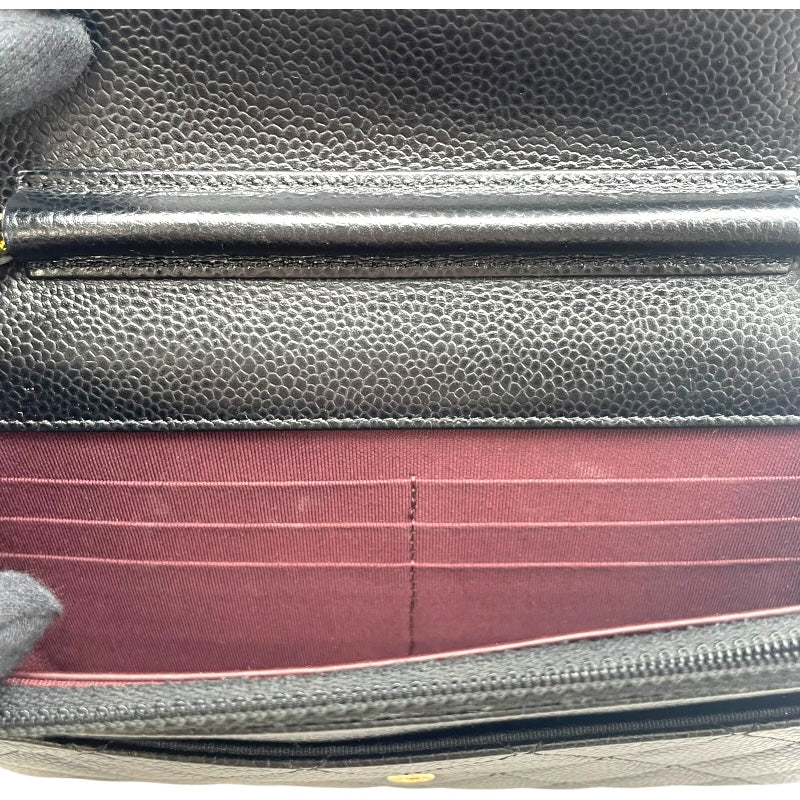 シャネル CHANEL マトラッセ チェーンウォレット A33814 22番台 ブラック GD金具 キャビア レディース ウォレットチェーン