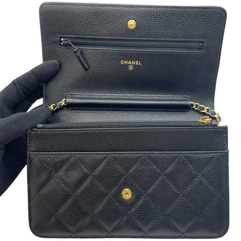シャネル CHANEL マトラッセ チェーンウォレット A33814 22番台 ブラック GD金具 キャビア レディース ウォレットチェーン