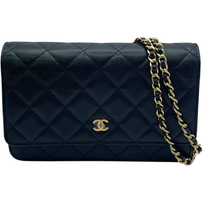 シャネル CHANEL マトラッセ チェーンウォレット A33814 22番台 ブラック GD金具 キャビア レディース ウォレットチェーン
