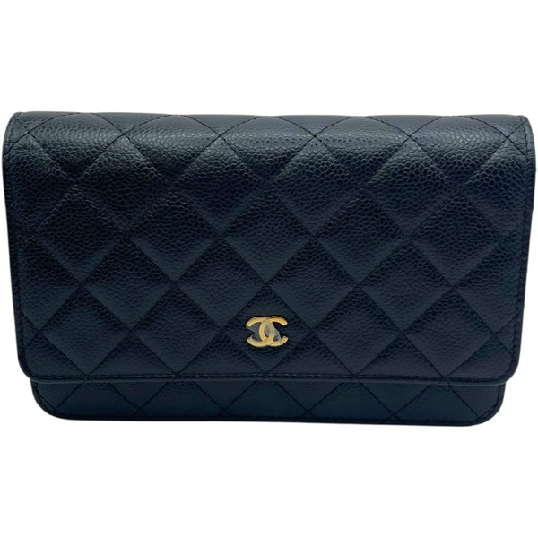 シャネル CHANEL マトラッセ チェーンウォレット A33814 22番台 ブラック GD金具 キャビア レディース ウォレットチェーン