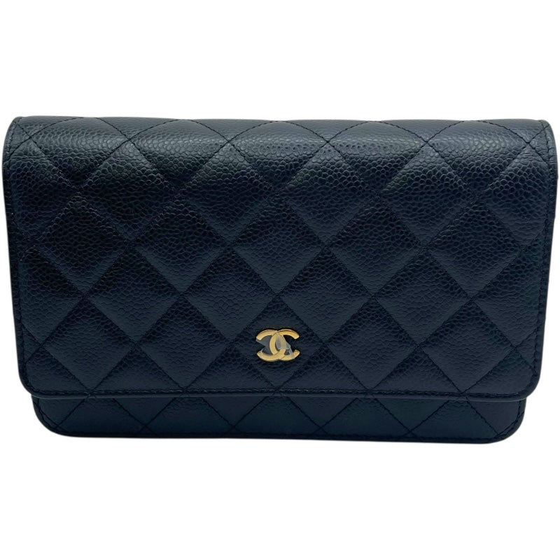 シャネル CHANEL マトラッセ チェーンウォレット A33814 22番台 ブラック GD金具 キャビア レディース ウォレットチェーン