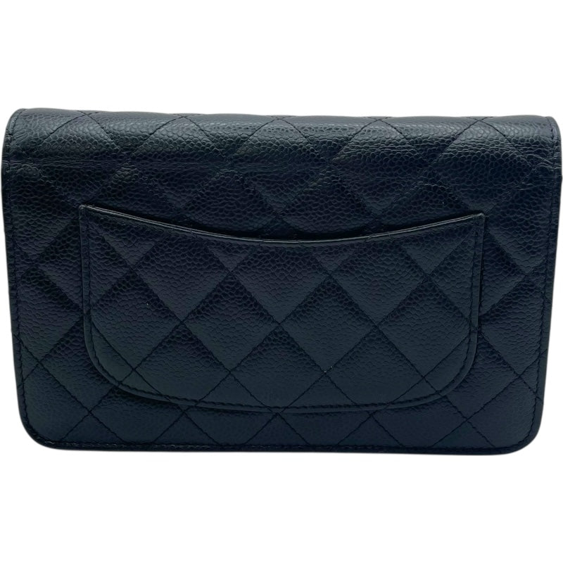 シャネル CHANEL マトラッセ チェーンウォレット A33814 22番台 ブラック GD金具 キャビア レディース ウォレットチェーン