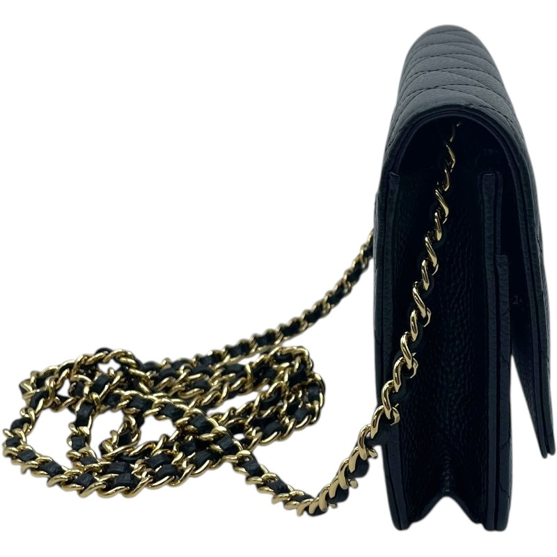 シャネル CHANEL マトラッセ チェーンウォレット A33814 22番台 ブラック GD金具 キャビア レディース ウォレットチェーン