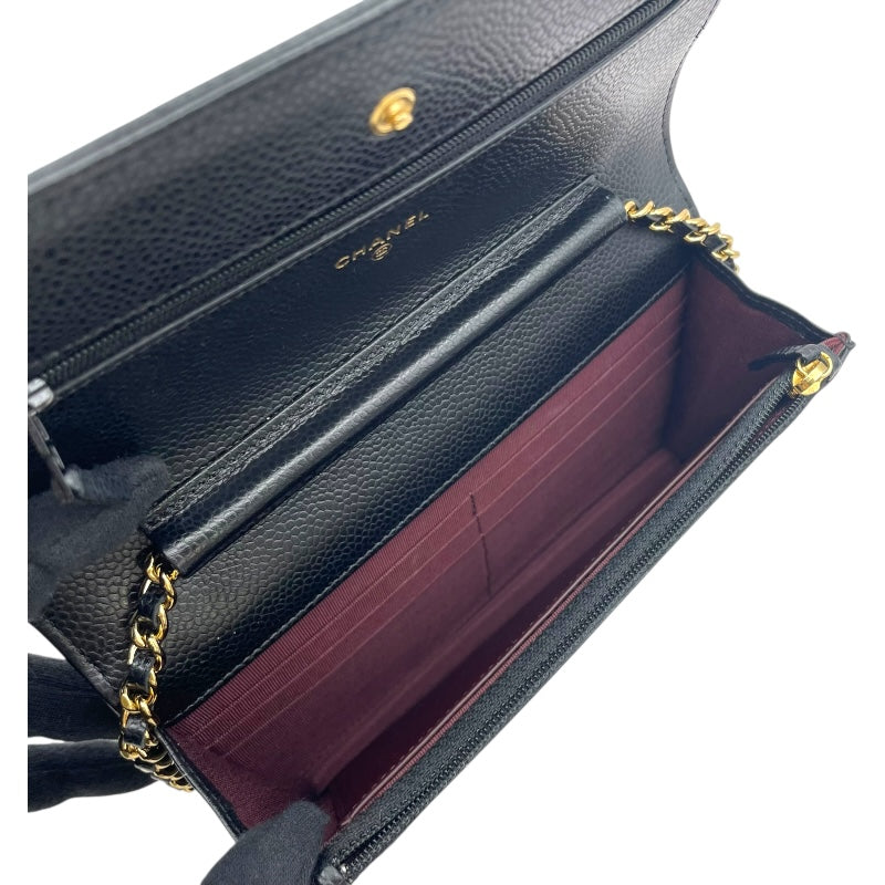 シャネル CHANEL マトラッセ チェーンウォレット A33814 22番台 ブラック GD金具 キャビア レディース ウォレットチェーン