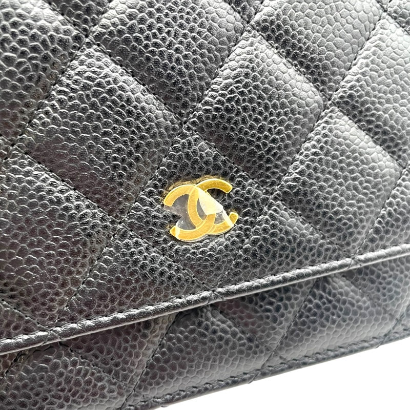 シャネル CHANEL マトラッセ チェーンウォレット A33814 22番台 ブラック GD金具 キャビア レディース ウォレットチェーン