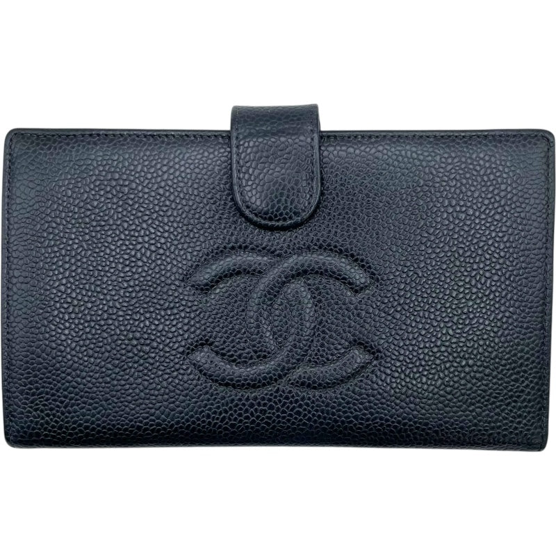 シャネル CHANEL ココマークウォレット A13498 ブラック GD金具 キャビアスキン ユニセックス 二つ折り財布