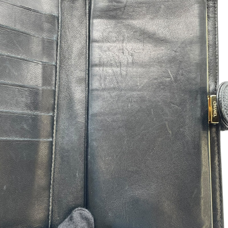 シャネル CHANEL ココマークウォレット A13498 ブラック GD金具 キャビアスキン ユニセックス 二つ折り財布