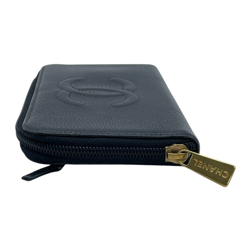 シャネル CHANEL ココマークラウンドウォレット A50071 9番台 ブラック　ゴールド金具 キャビアスキン レディース 長財布