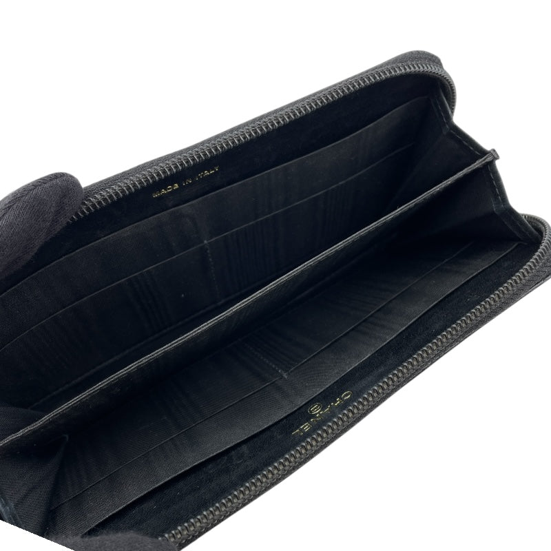 シャネル CHANEL ココマークラウンドウォレット A50071 9番台 ブラック　ゴールド金具 キャビアスキン レディース 長財布