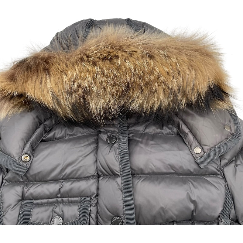 モンクレール MONCLER HERMIFUR ファー付ダウンコート D20934990015 グレー ナイロン レディース ダウンジャケット