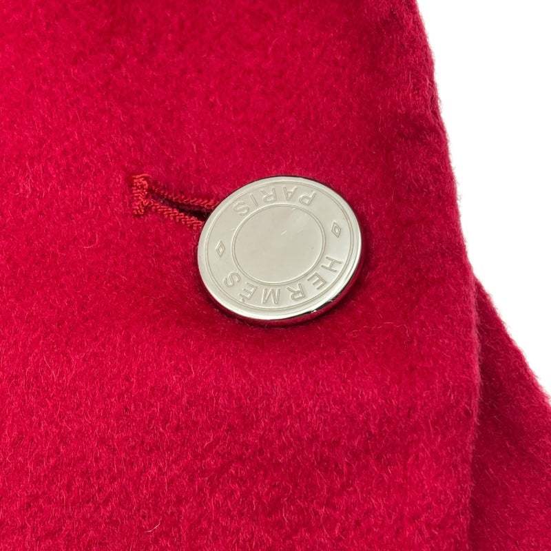 エルメス HERMES レザーベルト付カシミヤケープ レッド カシミヤ