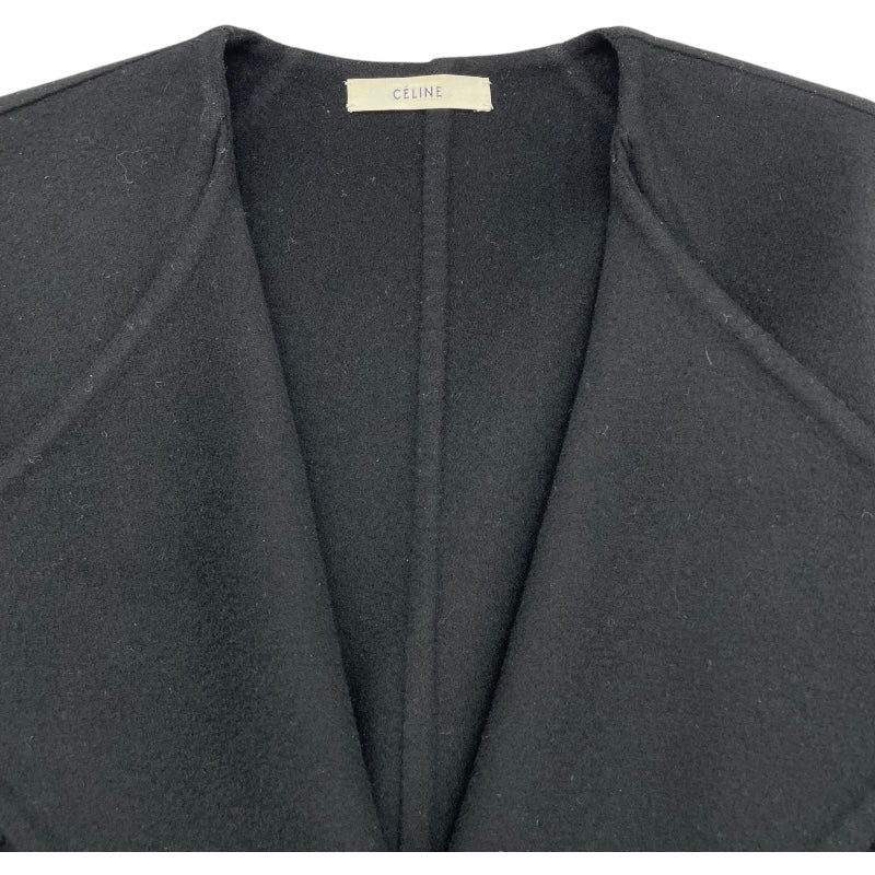 セリーヌ CELINE カシミヤ混ノーカラーコート ブラック 毛 レディース その他アウター